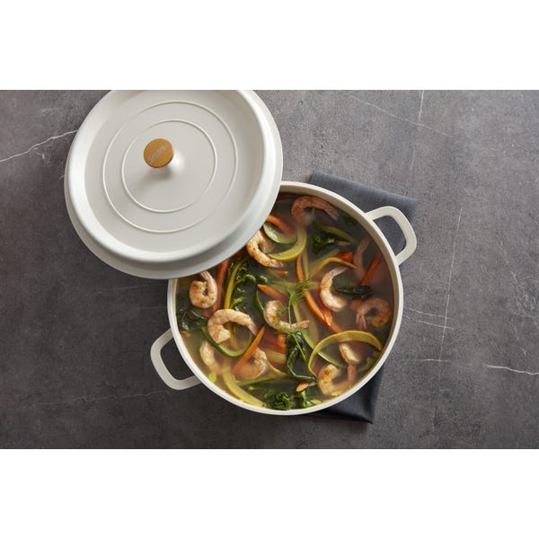Ironlite Deep Casserole 7.2 Qt White Ceramic with Lid