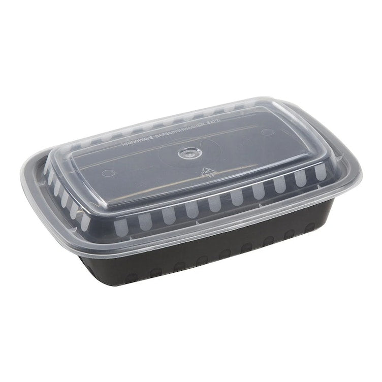 Rectangular Microwavable Container, Black with Clear Lid, 24oz