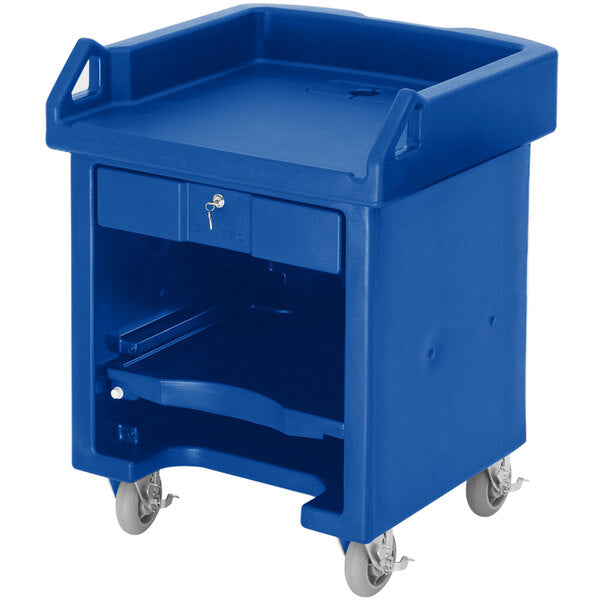 Versa Navy Blue Cash Compact Register Cart with Heavy Duty Casters