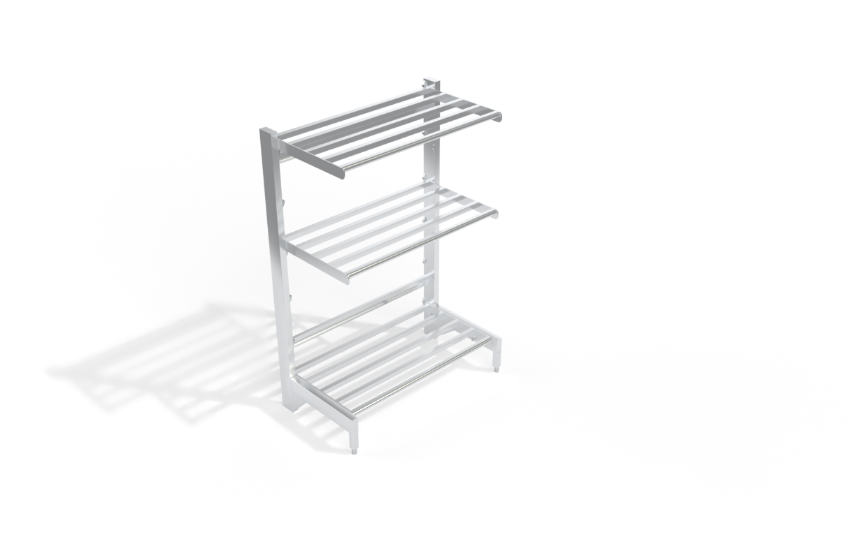 3-Tier Freestanding Heavy Duty Aluminum Quick Change (Lift-And-Lock) Cantilever Shelving Unit With (12) T-Bar (Slatted) Shelves - Shelving Kit/Complete Shelving Unit - 27"W x 72.25"H x 194.75"L