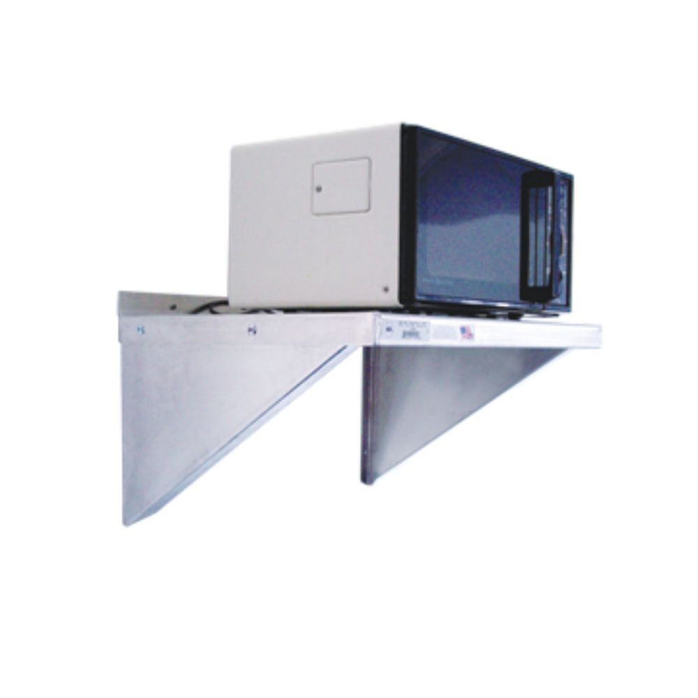 Heavy Duty Welded Solid Aluminum Wall-Mounted Microwave Shelf with Marine Edge - 12-Gauge - 24.5"L x 24.25"W x 13.5"H