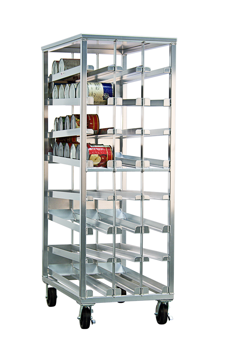 Heavy Duty Aluminum Full-Size Mobile First-In, First-Out (FIFO) Can Rack (For #10 Cans) - 27.125"W x 81.125"H x 42"L