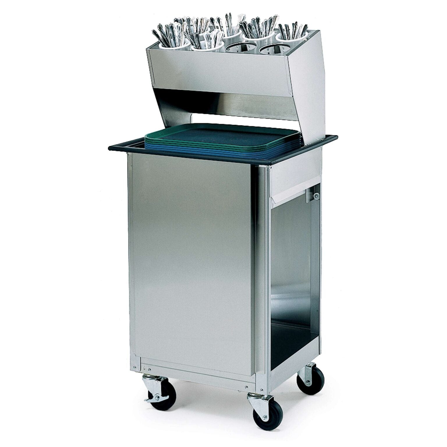 Mobile Tray Dispenser w/Flatware Rack