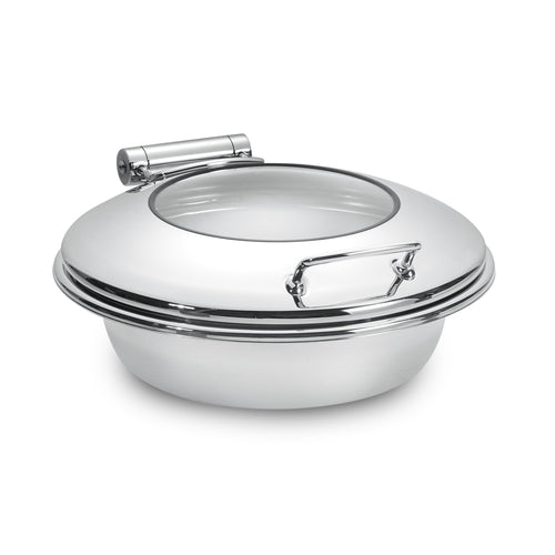 Park Avenue 6 Quart Round Chafing Dish w/ Hinged Glass Lid, Brushed Stainless Steel