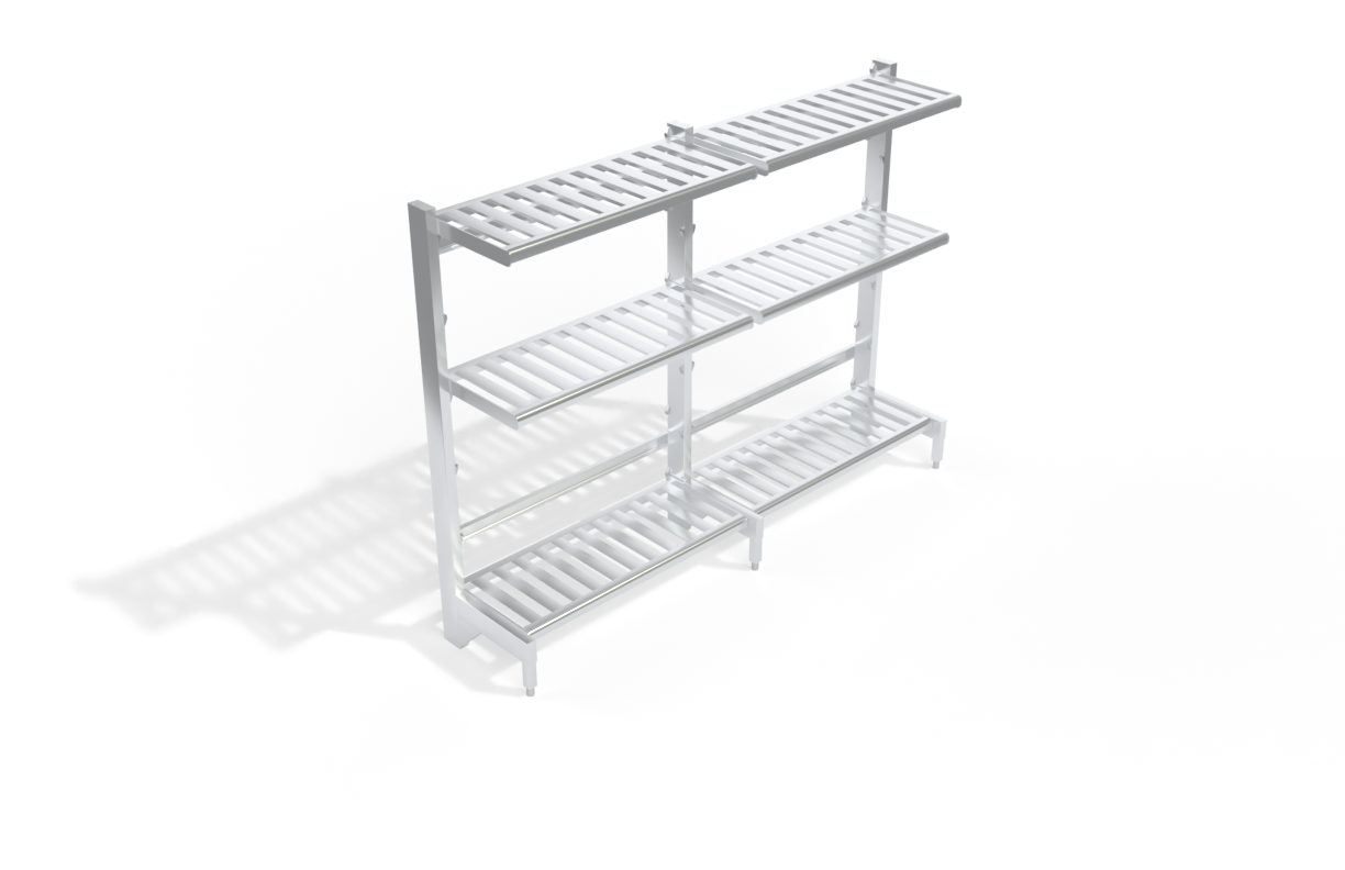 3-Tier Freestanding Heavy Duty Aluminum Quick Change (Lift-And-Lock) Cantilever Shelving Unit With (6) T-Bar (Slatted) Shelves - Shelving Kit/Complete Shelving Unit - 21"W x 72.25"H x 98.75"L