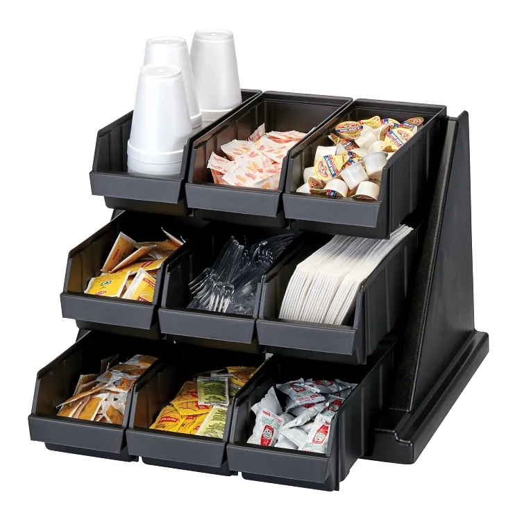 Versa Black 3-Tier Condiment Stand with 9 Bins