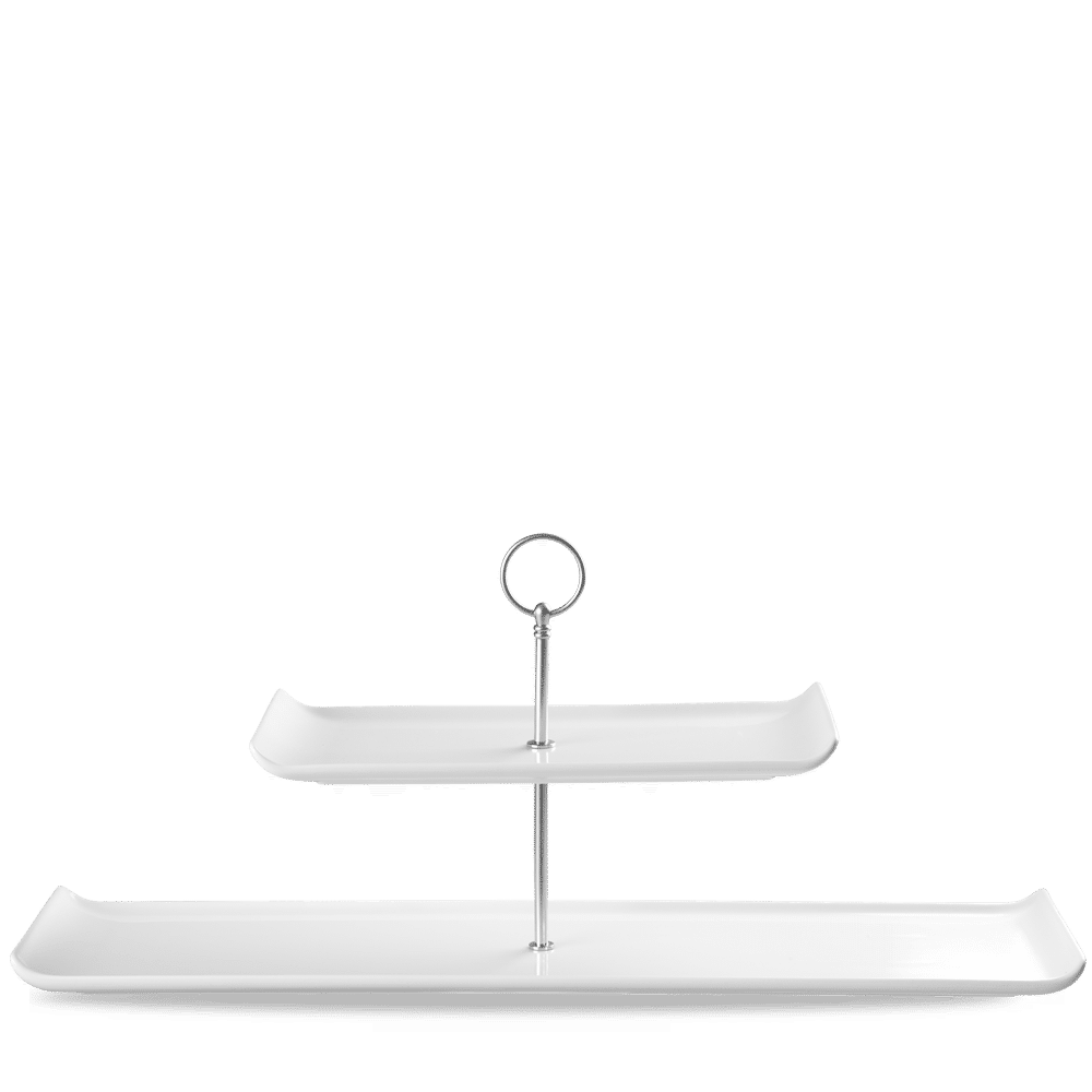 Alchemy® 8-1/2"H, 2-Tier Plate Tower, holds: (1) top rectangular plate 11-3/4" x 5-3/4" & (1) bottom rectangular plate 22" x 6", White
