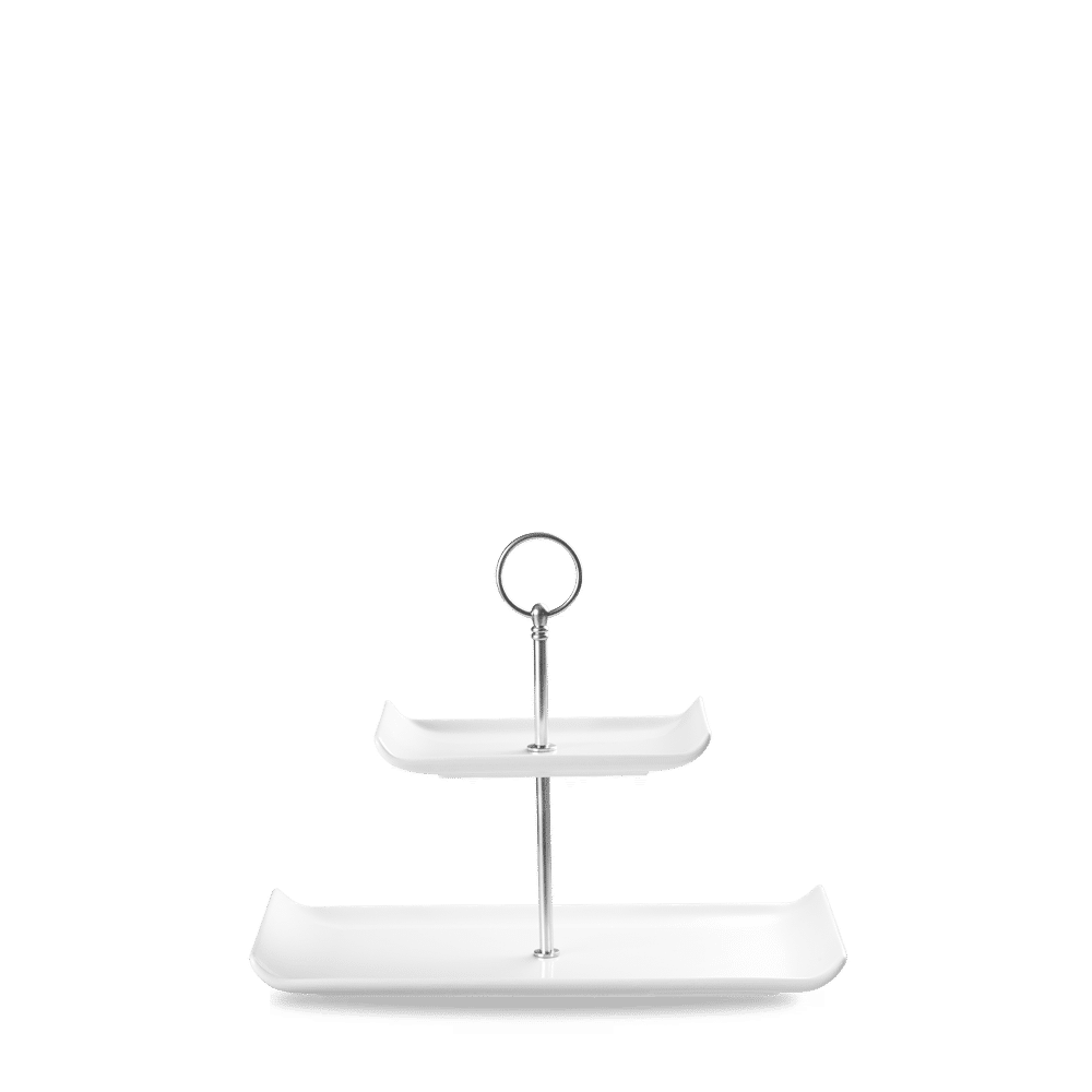 Alchemy® 8-1/2"H, 2-Tier Plate Tower, holds: (1) top rectangular plate 6-3/4" x 3-7/8" & (1) bottom rectangular plate 11-3/4" x 5-3/4", White