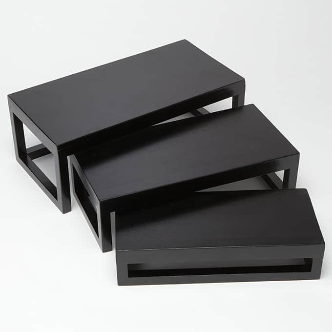 Riser, Wood, Black, Rec, Solid Frame, Set Of 3