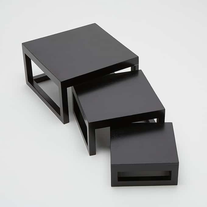 Riser, Wood, Black, Sq, Solid Frame, Set Of 3