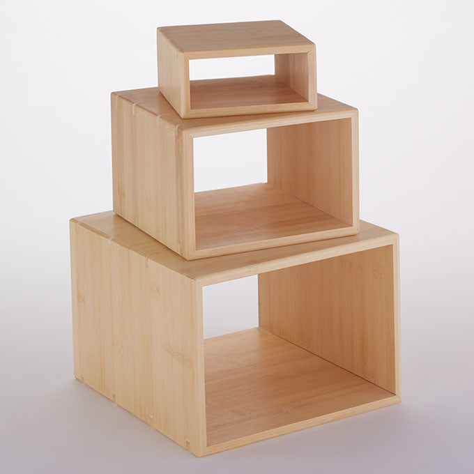 Wood Frame Riser Set, 3-Piece, Natural Bamboo