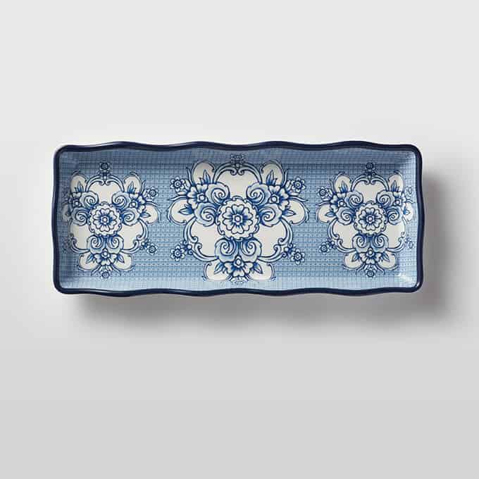 Isabella 14"L x 5-5/8"W Rectangular Melamine Platter, Blue & White