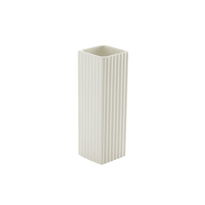 White Ceramic Crimped Square Bud Vase