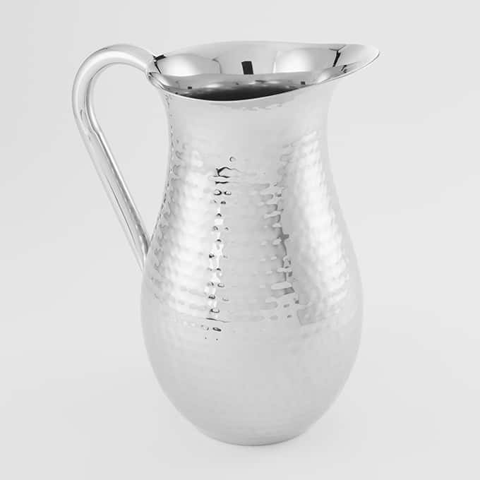 Bell Pitcher with Ice Guard, 84 oz., Stainless Steel Hammered Finish