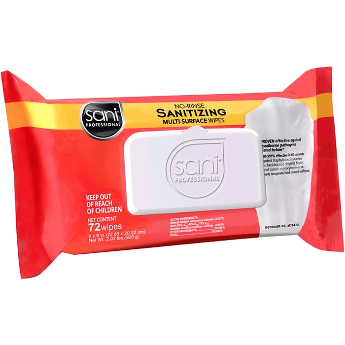 No Rinse Sani Wipes, Multi-Surface, Red