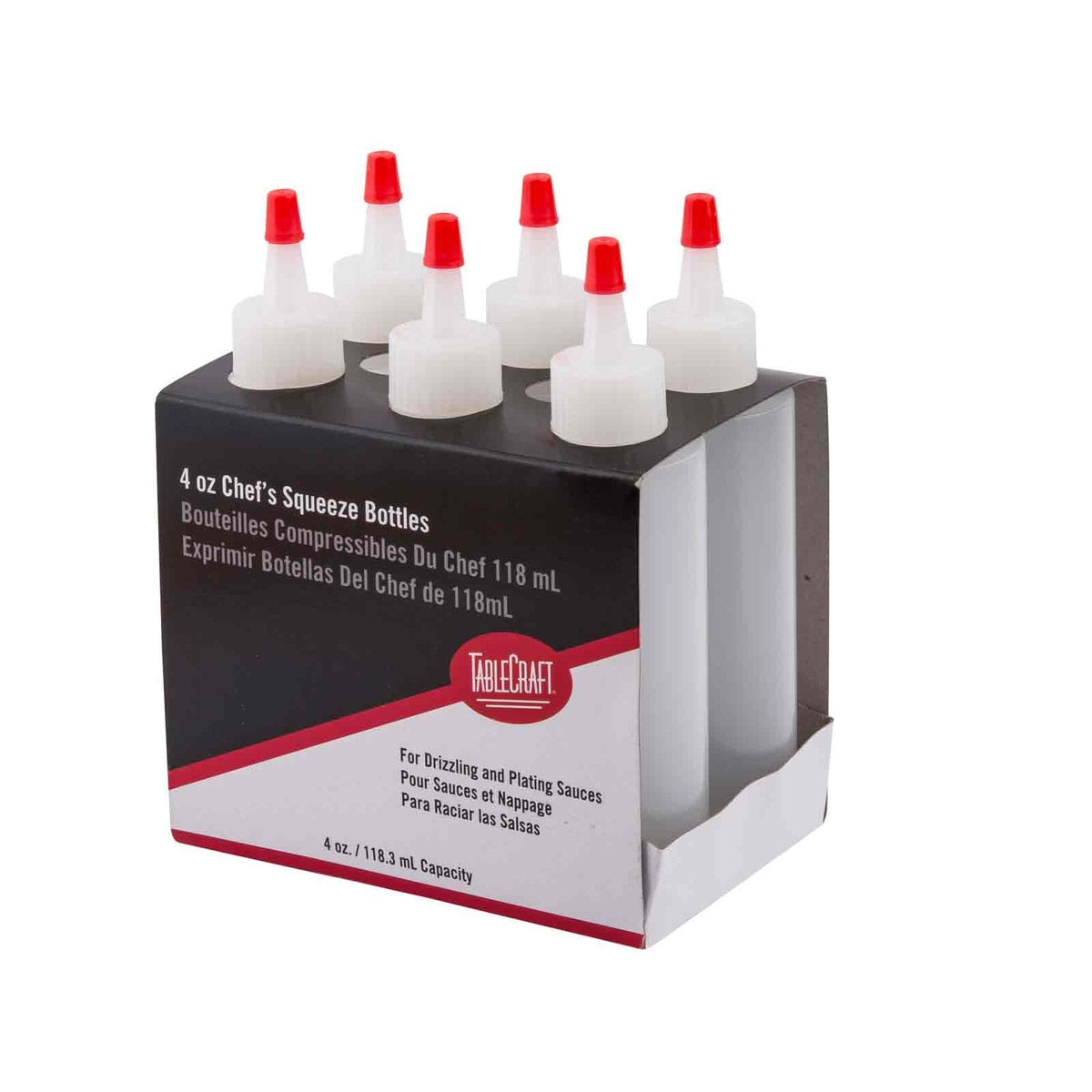4 oz Clear Squeeze Bottle with Red Cone-Tip