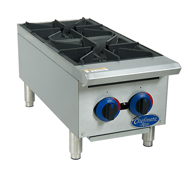 Chefmate 12" Hotplate, (2) burners, heavy-duty cast iron gr 
