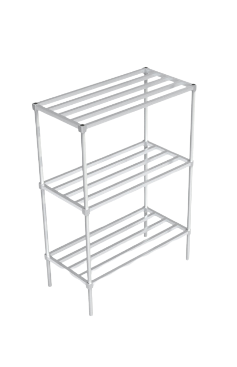 3-Tier Standard Adjustable (Modular) Aluminum Shelving Unit With HD-Bar Tubular Shelves (Shelving Kit/Complete Shelving Unit) - 24"W x 68.25"H x 48"L