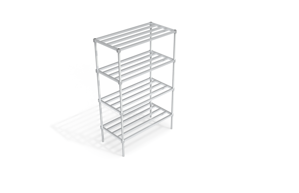 4-Tier Standard Adjustable (Modular) Aluminum Shelving Unit With HD-Bar Tubular Shelves (Shelving Kit/Complete Shelving Unit) - 24"W x 76.25"H x 48"L