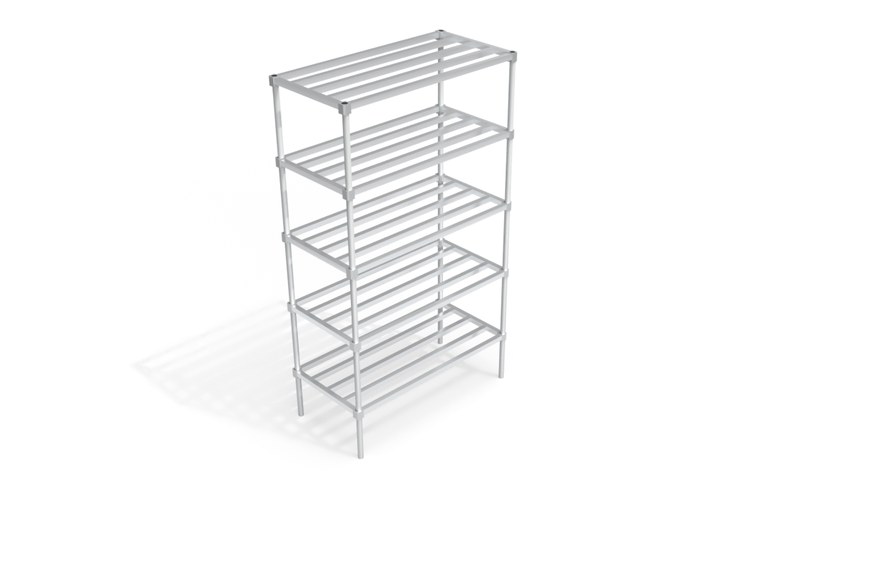 5-Tier Standard Adjustable (Modular) Aluminum Shelving Unit With HD-Bar Tubular Shelves (Shelving Kit/Complete Shelving Unit) - 24"W x 84.25"H x 48"L