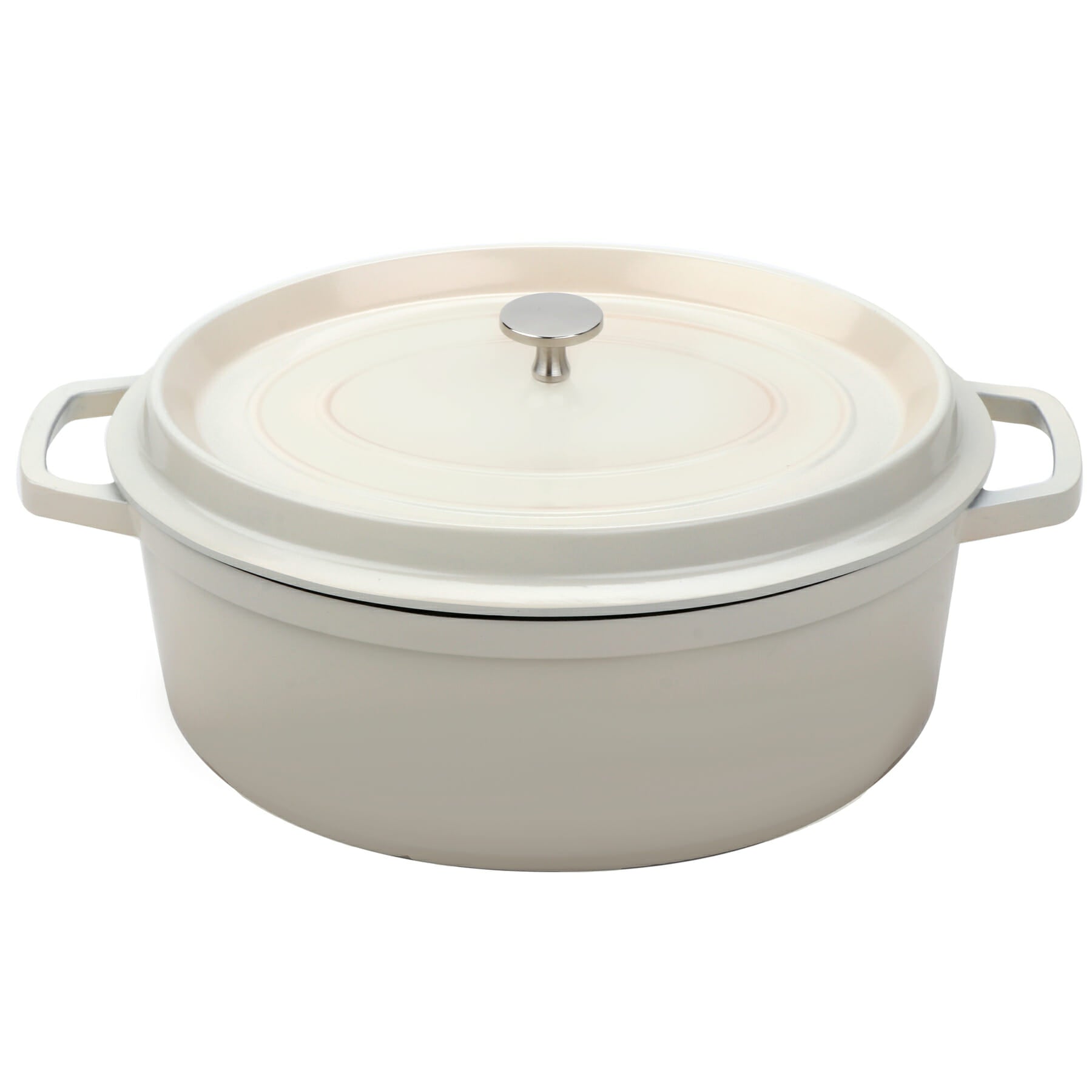 Heiss 6.5 qt. Oval Induction Dutch Oven, Antique White with Lid