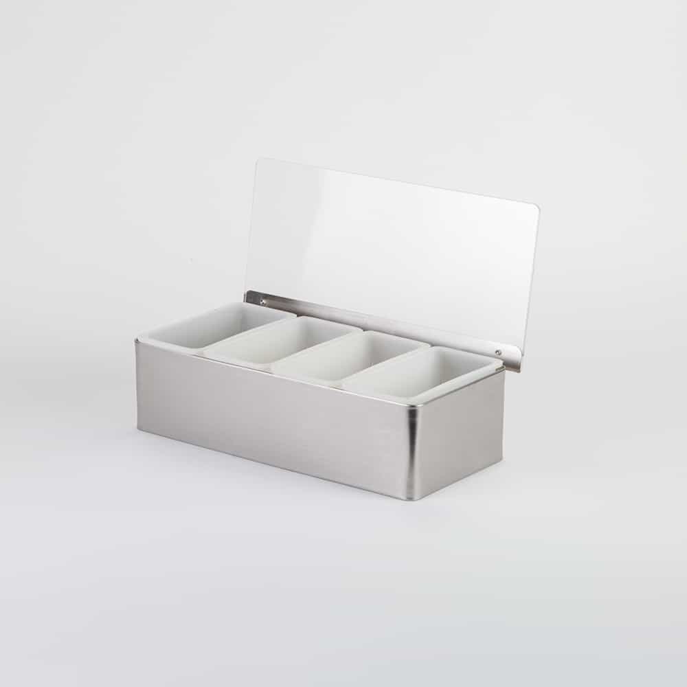 4-Compartment Bar Condiment Holder, 12"L, Stainless Steel
