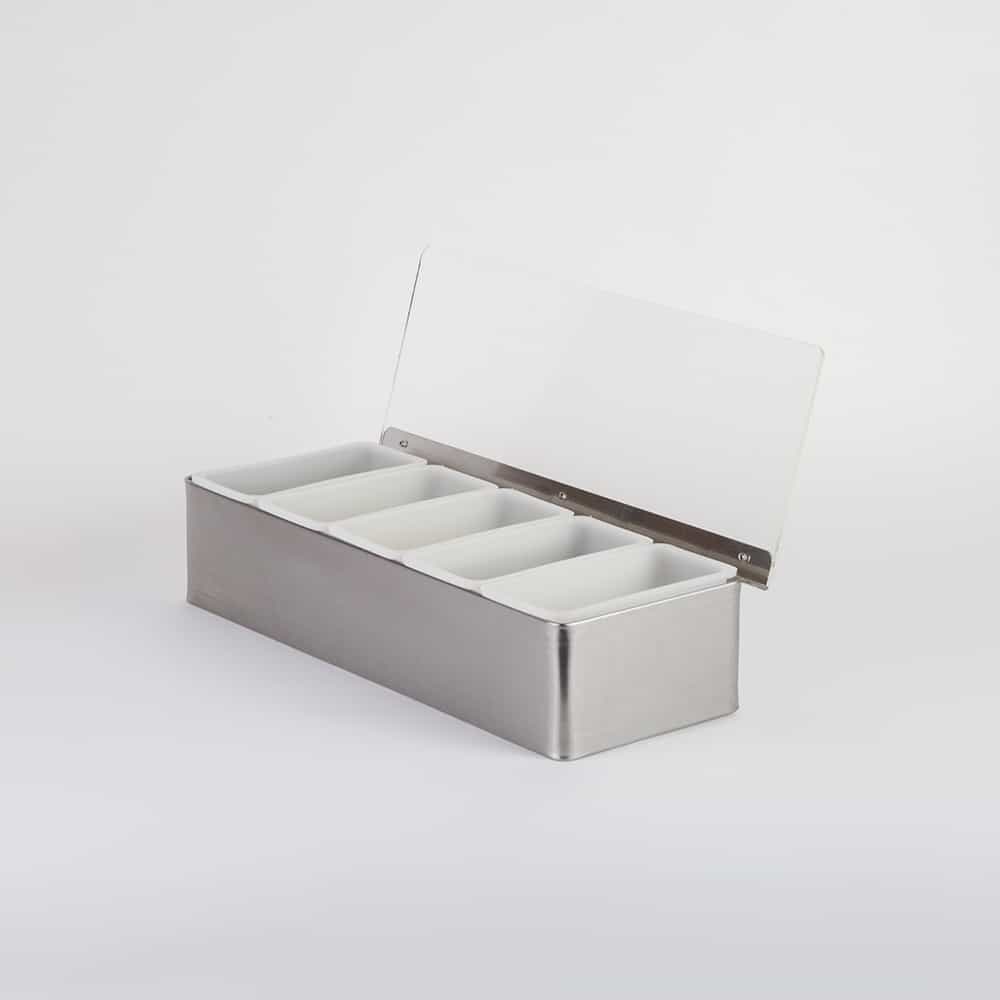 5-Compartment Bar Condiment Holder, 14-3/4"L, Stainless Steel