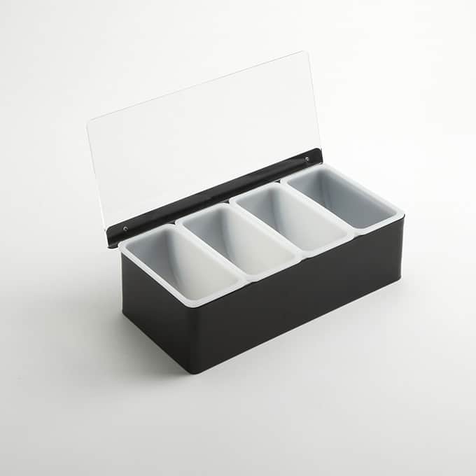 4-Compartment Condiment Holder, 12"L, Stainless Steel, Black