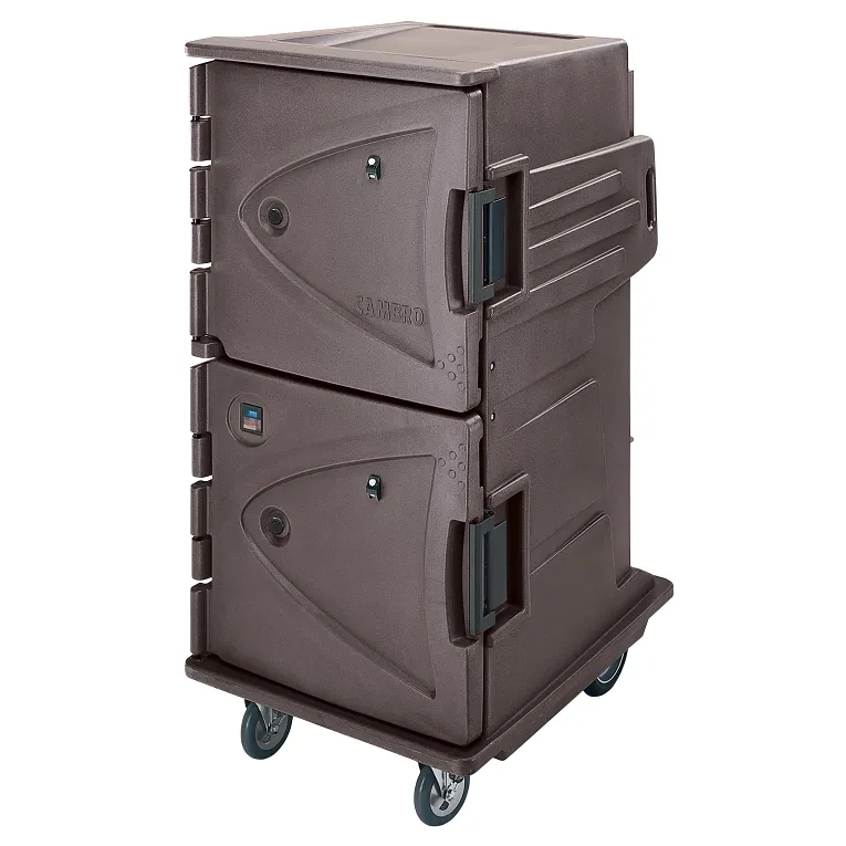Camtherm® Hot / Cold Cart, Granite Sand, Tall Profile Electric Food Holding Cabinet  10" Rear Casters in Fahrenheit, Double Door - 110V