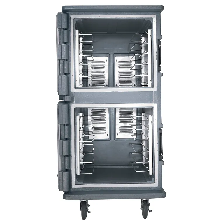 Camtherm® Hot / Cold Cart, Granite Gray, Tall Profile Electric Food Holding Cabinet 6" Rear Casters in Fahrenheit, Double Door - 110V