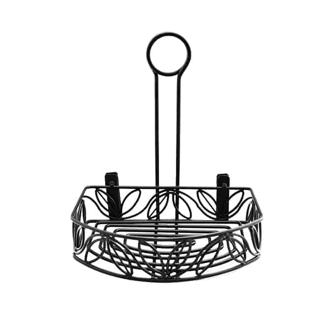 Ironworks Condiment Caddy, Semi-Round, Leaf Design, Black Wrought Iron