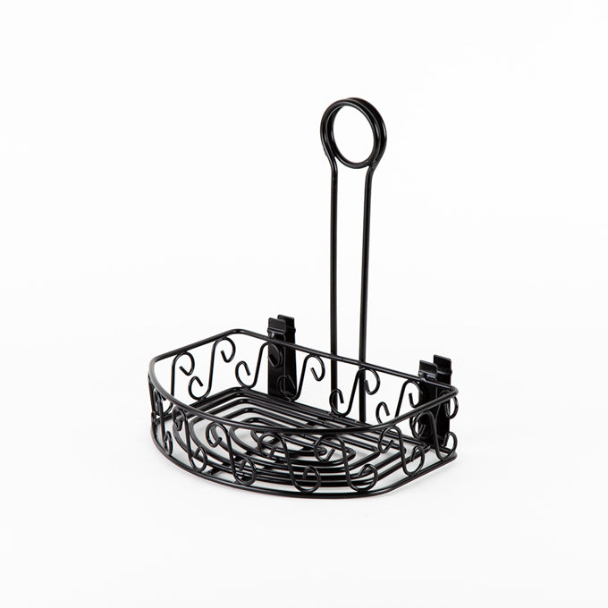Ironworks Condiment Caddy, Semi-Round, Scroll Design, Black Wrought Iron