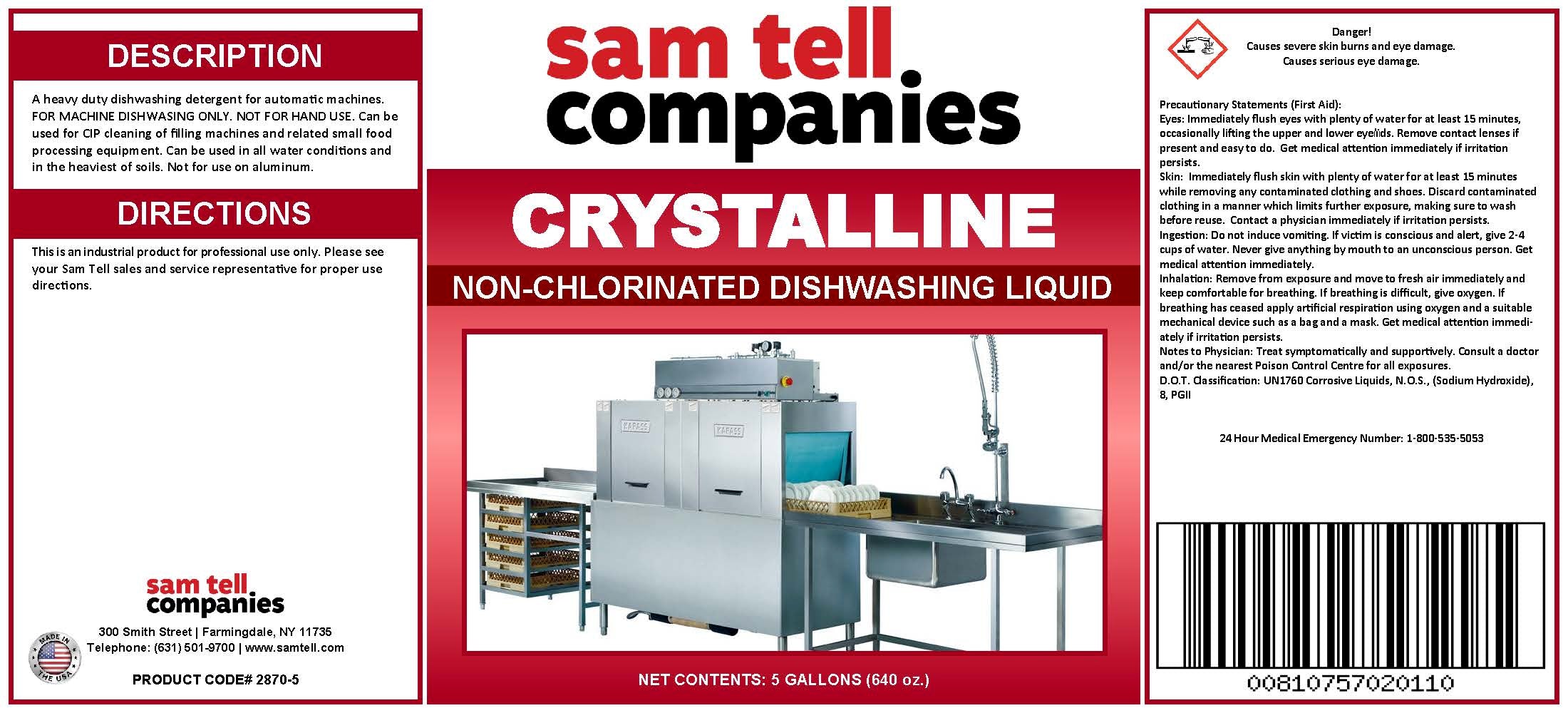 Crystalline Non-Chlorinated Dishwasher Liquid, 5 Gal Pail