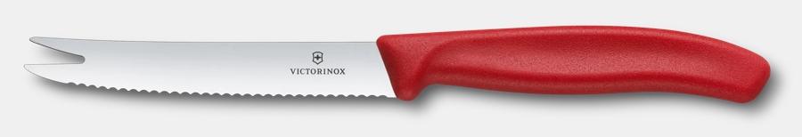 Serrated Slice & Serve Knife w/ 4-1/4" Blade, Red Handle