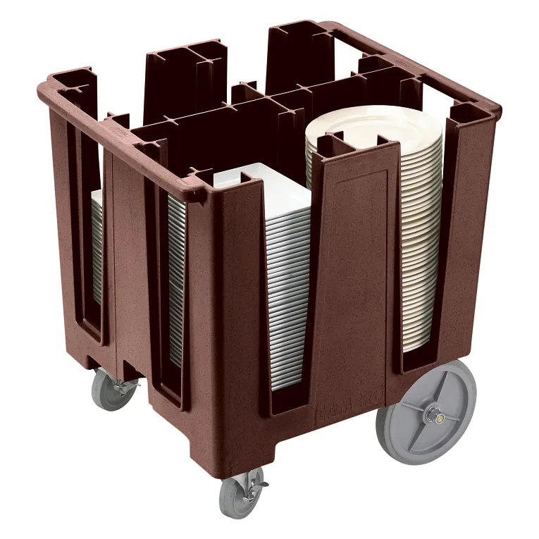 Versa Dark Brown 4-Column Mobile Dish Caddy with Vinyl Cover