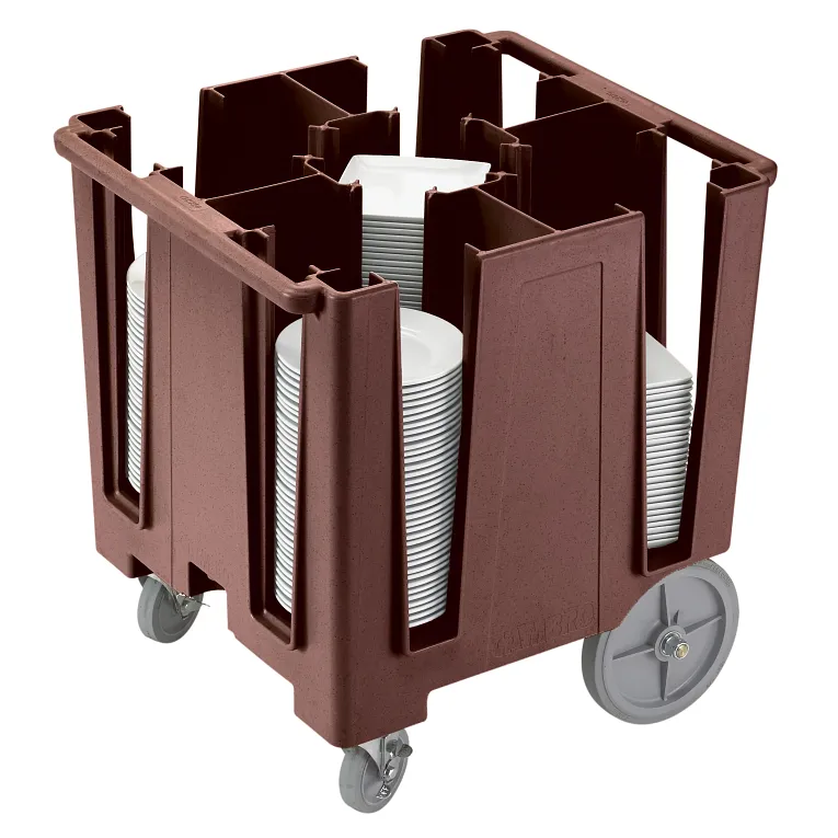 Versa Dark Brown 5-Column Mobile Dish Caddy with Vinyl Cover