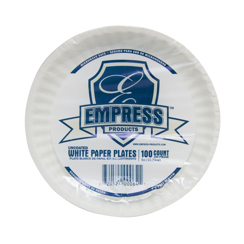 6" White Uncoated Paper Plate