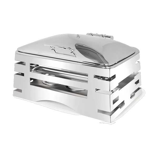 All-in-One REVO Chafer Stand, square, 17”W x 16”D x 7”H, includes hook-on sterno shelf, adaptor & 300W induction model #803IND, 18/10 stainless steel polished frame, hinged chafer, carving board, grill, & griddle capabilities