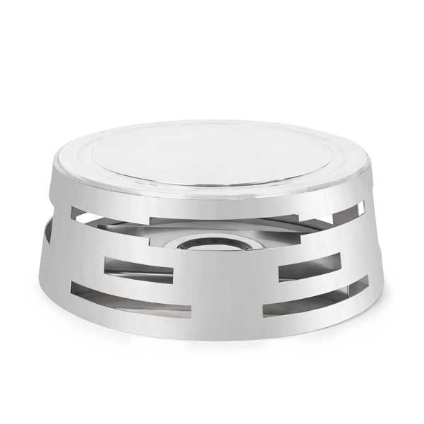 All-in-One REVO Chafer Stand, round, 18-3/4”D x 7”H, includes griddle top, 18/10 stainless steel polished frame, hinged chafer, grill, cooking induction & carving board capabilities