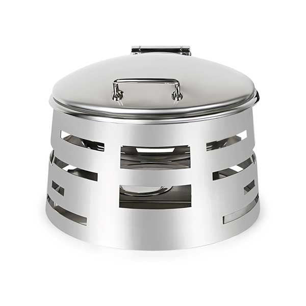 All-in-One REVO Chafer Stand, round, 18-3/4”D x 10”H, includes 4-star crown vessel, 18/10 stainless steel polished frame, grill, griddle, carving board & induction stove capabilities