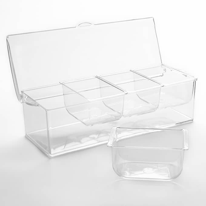 Condiment Server Set, 88 oz., 4-Compartment, Polycarbonate, Clear