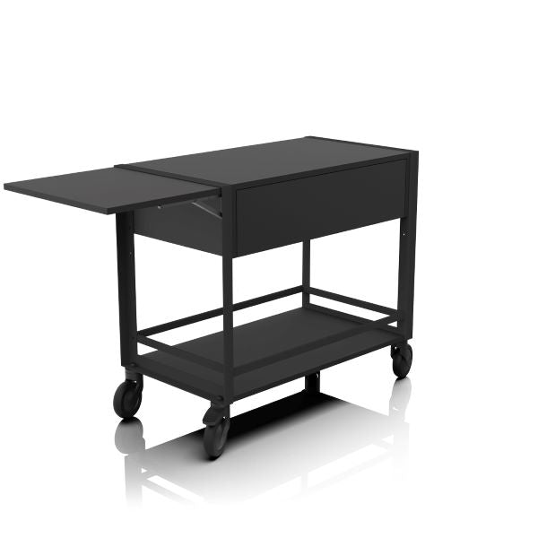 Abert 54.3" Industrial Trolley with Folding Shelf Black