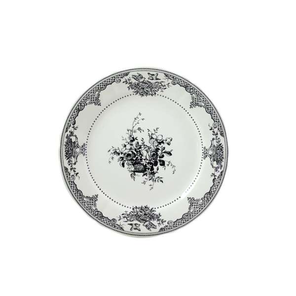 Gien 9.25" Les Depareillees Black Fleurs Dessert Dish