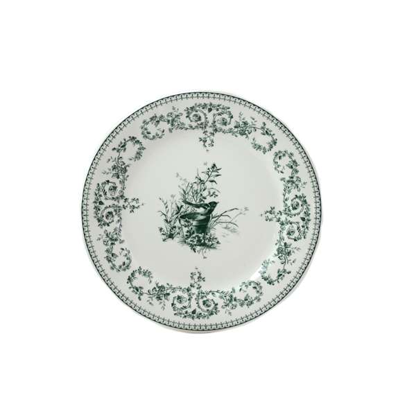 Gien 9.25" Les Depareillees Vert Oiseau Dessert Dish