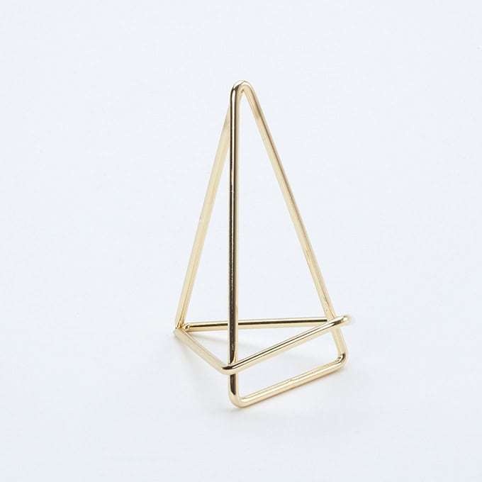 Geometric Card Holder, Metal, 3"H, Gold