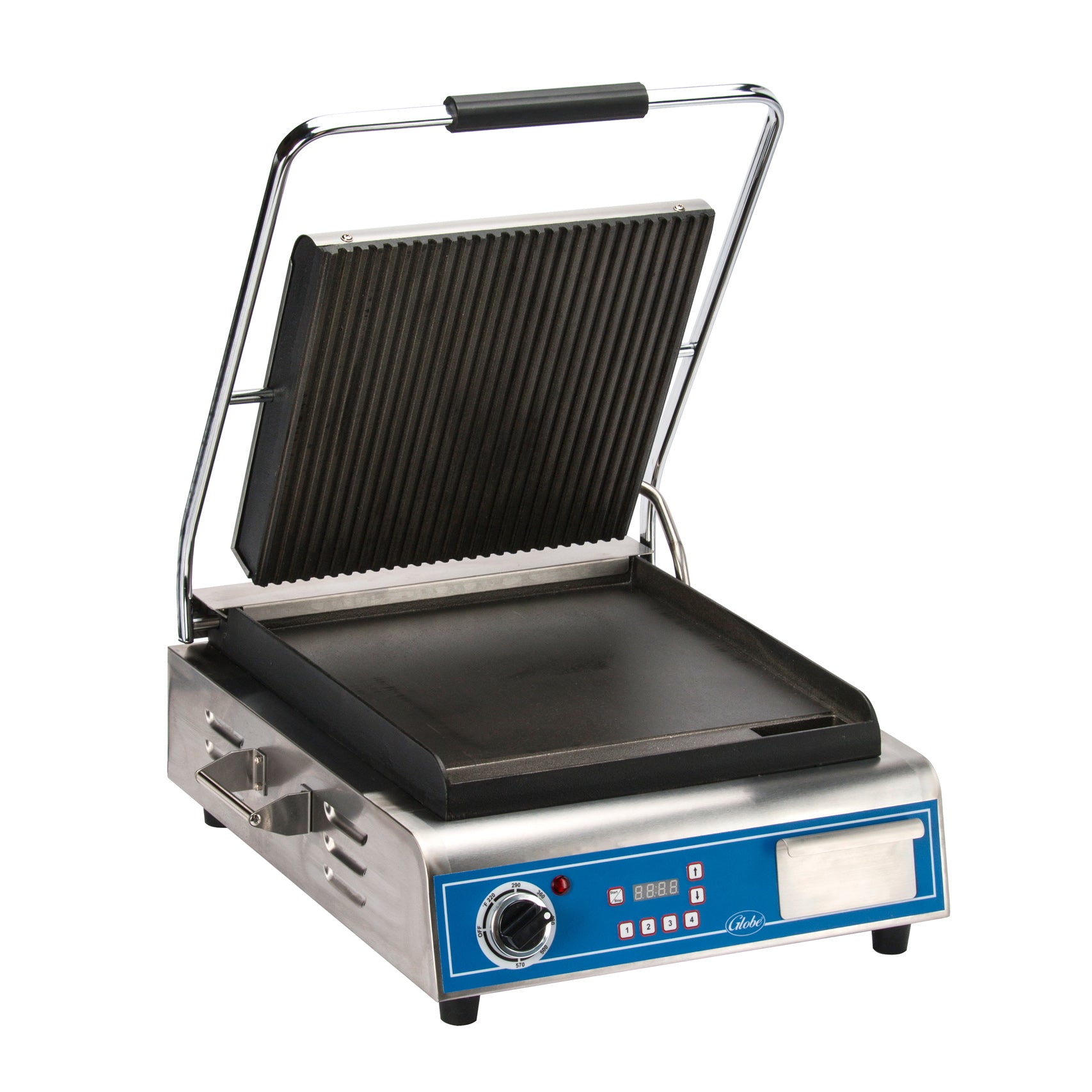 Panini Grill, 14"x10", seasoned cast iron grooved top/smooth