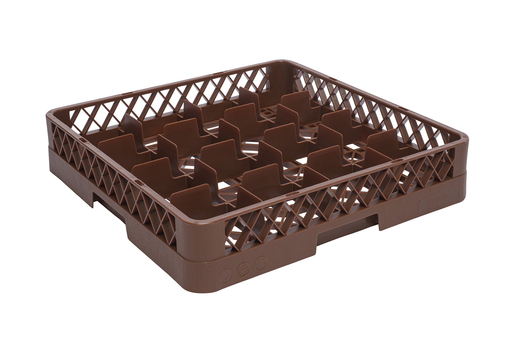 Full Size Glass/Stemware Rack  (19-5/8" x 19-5/8"), 16 Compartment, Brown