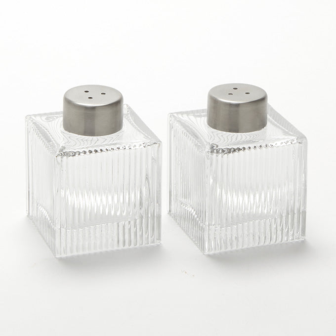 2 oz. Vintage Salt & Pepper Shaker Set, Square Ribbed Glass