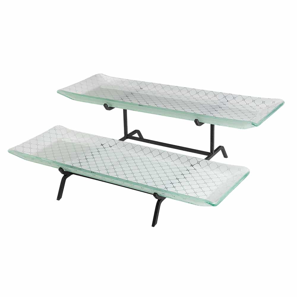 2-Tier Display Stand w/ (2) Rectangular Glass Trays, Zenit White