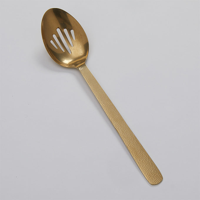 13-1/4" Slotted Hammered Serving Spoon, Vintage Gold Finish